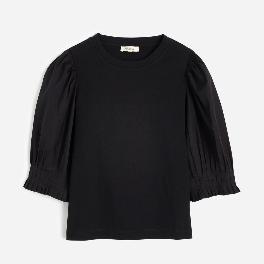 NWT Madewell Black Puff Sleeve Top sz Large